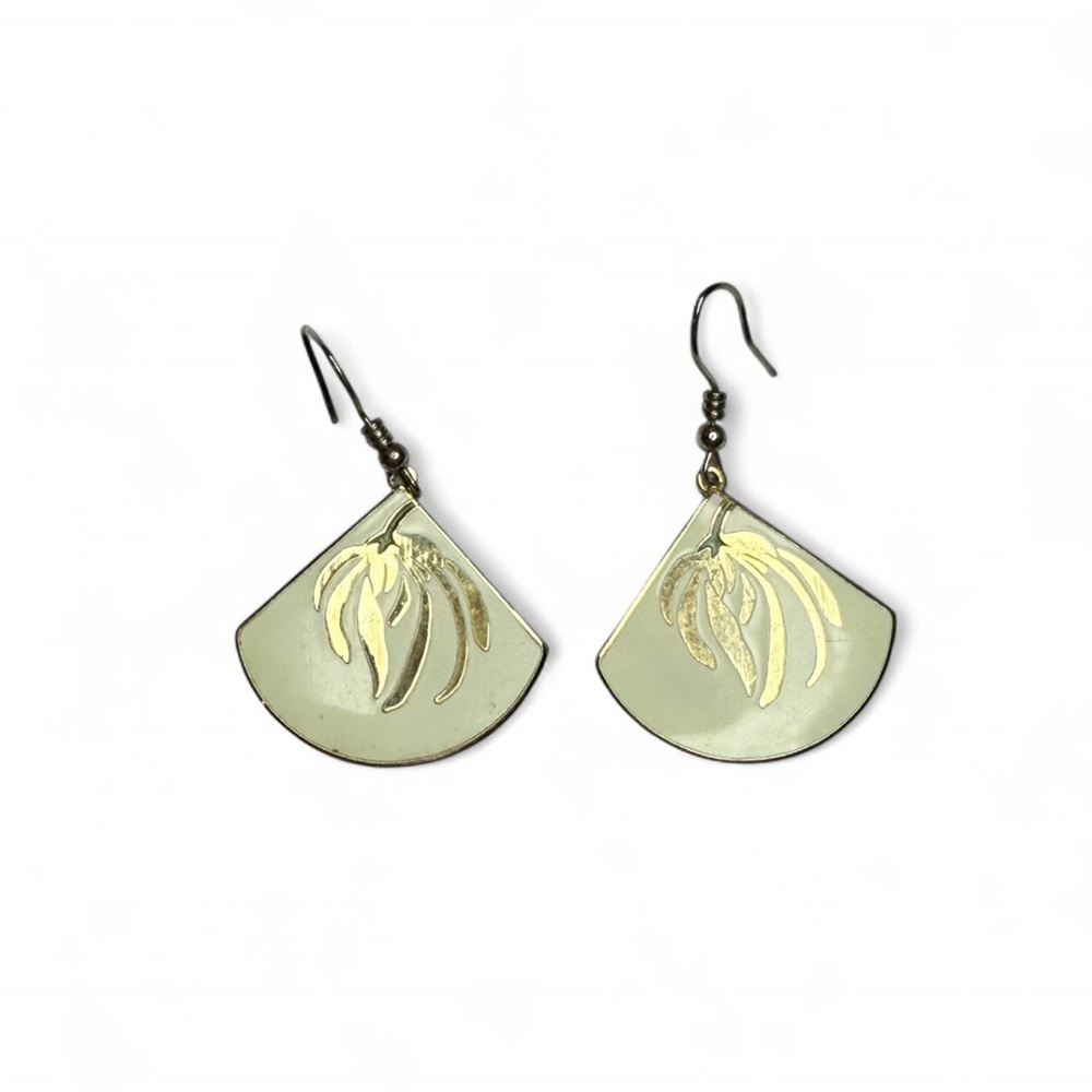 Vintage Laurel Burch Elegant Gold and Cream Earrings